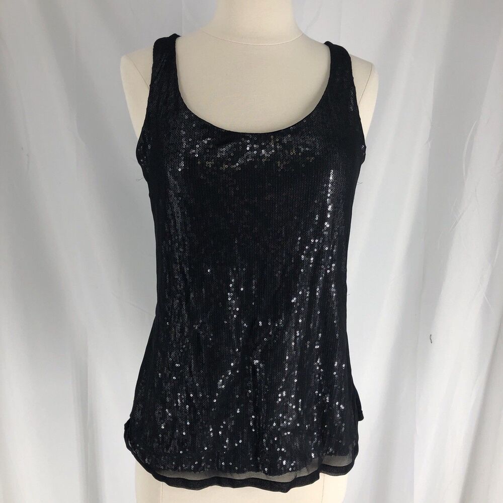 Express Tank Top Womens Small Black Sequin Scoop Neck Sleeveless Party Holiday
